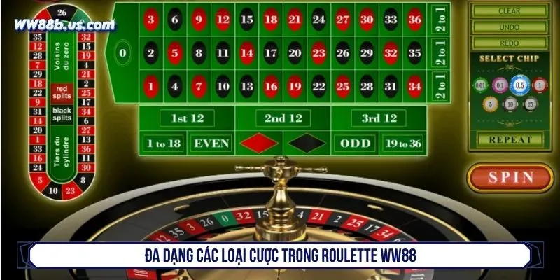 Đa dạng các loại cược trong roulette WW88